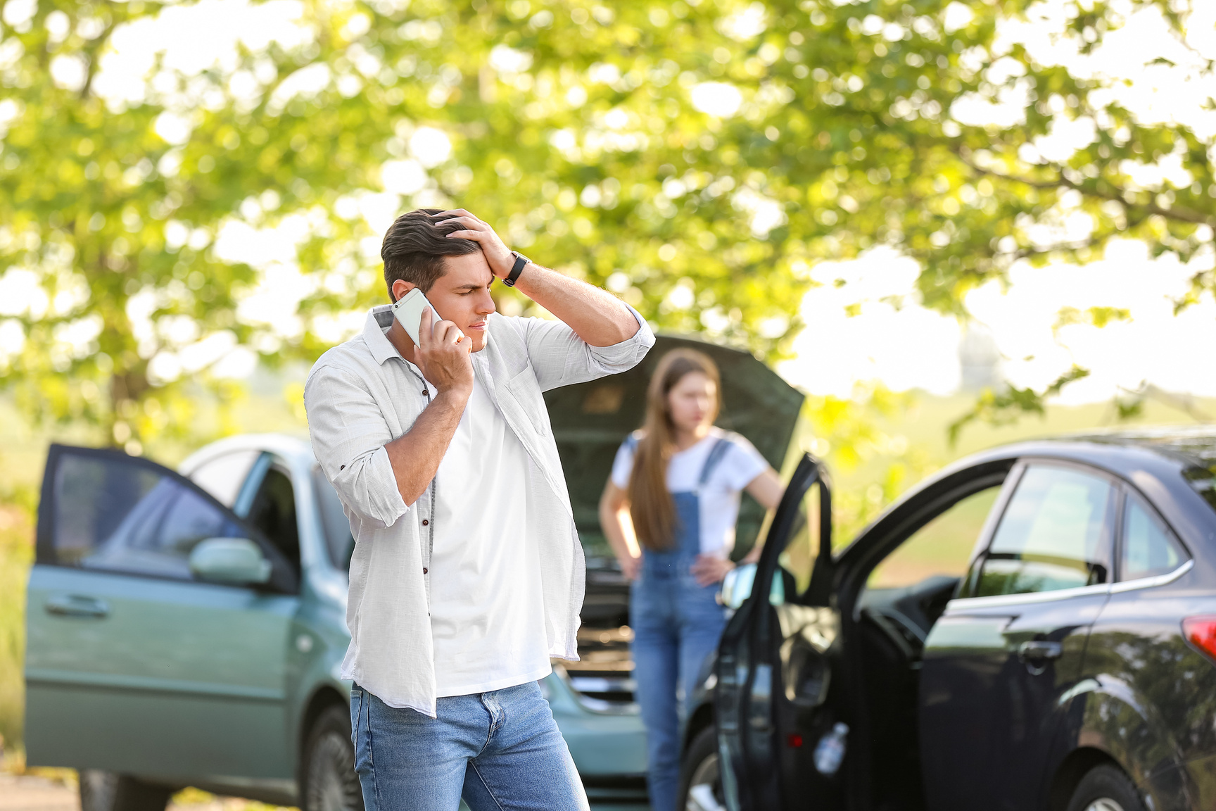 Man Calling after Car Accident